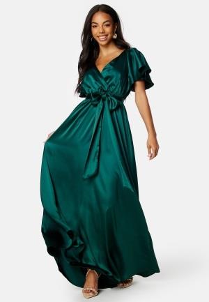 Goddiva Flutter Sleeve Satin Maxi Dress Green XL (UK16)