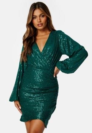 Bubbleroom Occasion Sparkling Wrap Dress Dark green M