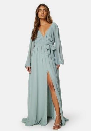 Goddiva Long Sleeve Chiffon Dress Sage Green M (UK12)