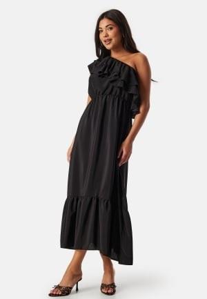 John Zack One Shoulder Ruffle Maxi Dress Black XL (UK16)