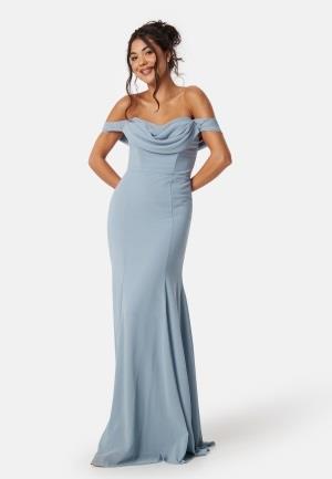 Goddiva Chiffon Off Shoulder Maxi Dress Light blue XL (UK16)