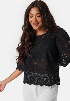 BUBBLEROOM Round Neck Lace Blouse Black XL