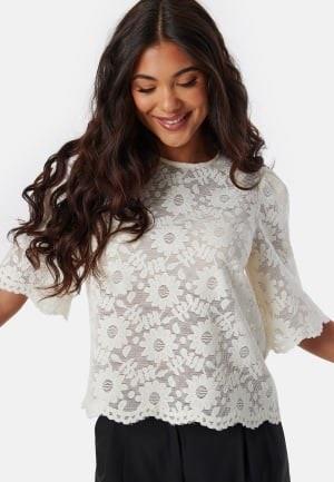 BUBBLEROOM Round Neck Lace Blouse White XS