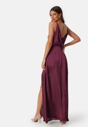 Bubbleroom Occasion Drapy-Back Slit Satin Gown Wine-red 44