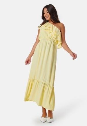 John Zack One Shoulder Ruffle Maxi Dress Light Yellow S (UK10)