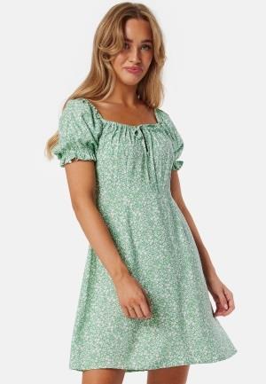 BUBBLEROOM Front Tie Short Dress Green/Patterned XL