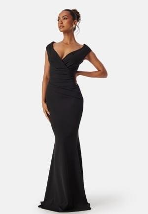 Goddiva Bardot Pleat Maxi Dress Black S (UK10)