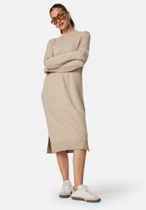 VILA Ril Crew Neck Midi Dress Natural Melange XS