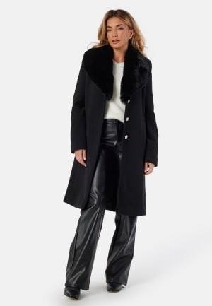 Chiara Forthi Fur Collar Wool Blend Coat Black XS