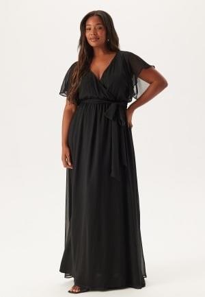 Goddiva Curve Flutter Sleeve Chiffon Maxi Curve Dress Black 44 (UK16)