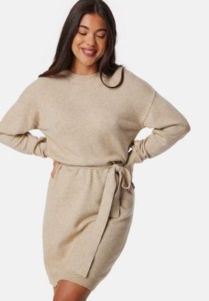 VILA Viril O-neck L/S BELT KNIT DRESS Natural Melange M