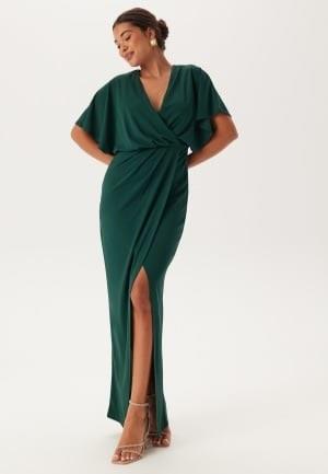 Bubbleroom Occasion Wrap Slit Maxi Dress Dark green L