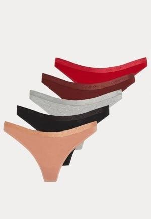 Calvin Klein Thong 5 Pack Blk/GRY/JNBRRY/CPR EARTH/RSTD  XL