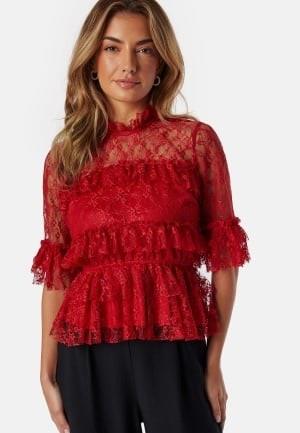 BUBBLEROOM Frill Lace Blouse Red 44