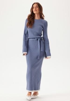 BUBBLEROOM Round Neck Rib Knitted Maxi Dress  Dusty blue XS