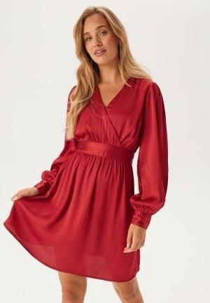 BUBBLEROOM Wrap L/S Structured Dress Red XS