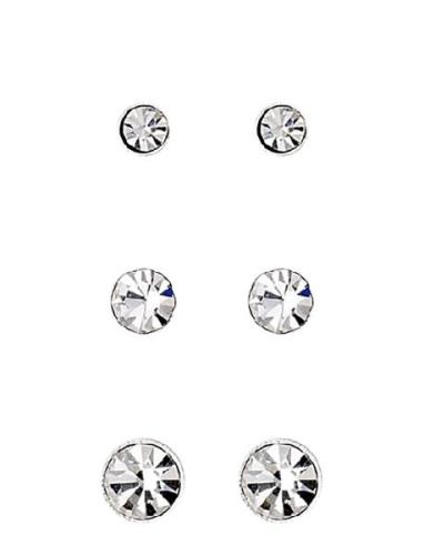 Millie Crystal Earrings, 3-In-1 Set, Silver-Plated Accessories Jewelle...