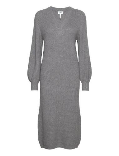 Objmalena L/S Knit Dress Noos Maxikjole Festkjole Grey Object