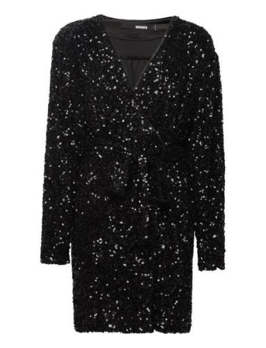 Sequin Wide-Shoulder Wrap Dress Kort Kjole Black ROTATE Birger Christe...