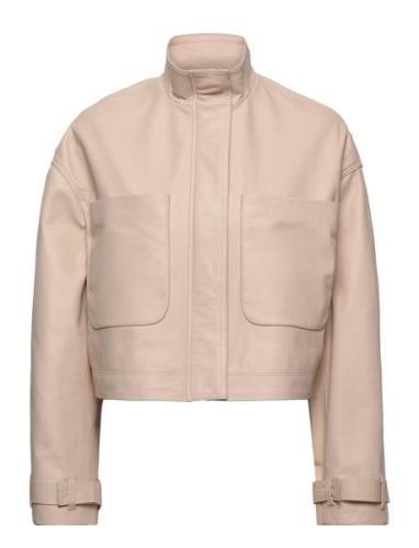 Leather Cropped Jacket Læderjakke Skindjakke Beige Calvin Klein