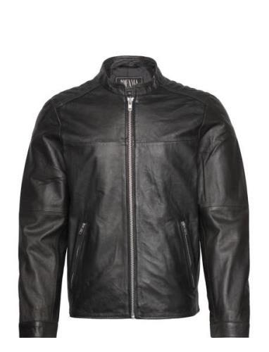 Adam Zipped Leather Jacket Læderjakke Skindjakke Black Jofama
