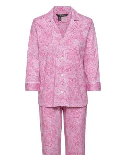 Lrl Heritage 3/4 Sl Classic Notch Pj Set Pyjamas Nattøj Pink Lauren Ra...