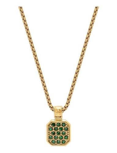 Gold Necklace With Green Cz Square Pendant Halskæde Smykker Gold Niala...