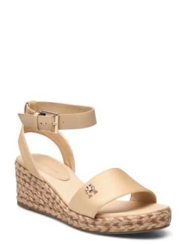 Colorful Wedge Satin Sandal Sko Med Kilehæl Beige Tommy Hilfiger