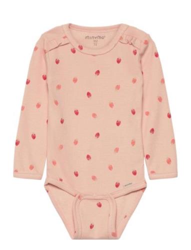 Body Ls Aop Rib Bodies Long-sleeved Pink Minymo