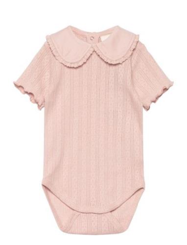 Body Ss Pointelle Bodies Short-sleeved Pink En Fant