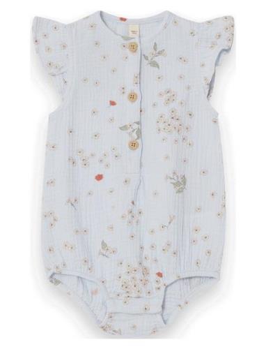 Muslin Frill Romper Bodysuits Short-sleeved Blue Garbo&Friends