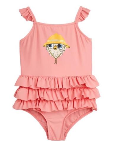 Owl Sp Frill Swimsuit Badedragt Badetøj Pink Mini Rodini