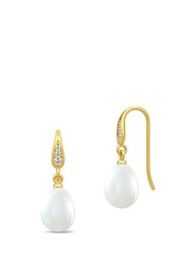 Ocean Earrings - Gold/White Ørestickere Smykker White Julie Sandlau