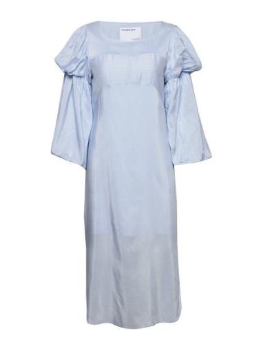Straight Midi-Length Dress With Voluminous Sleeves Knælang Kjole Blue ...