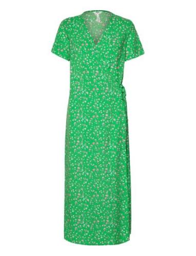 Objema Elise S/S Long Wrap Dress Rep . C Knælang Kjole Green Object