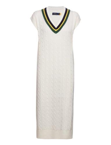 Cable-Knit Cricket Midi Sweater Dress Knælang Kjole White Polo Ralph L...