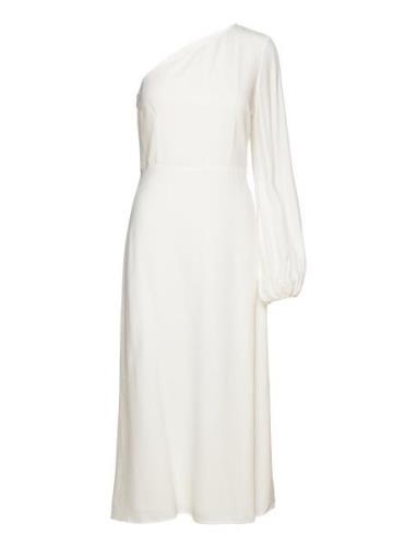 Long Midi Length 1-Shoulder Dress Knælang Kjole White IVY OAK