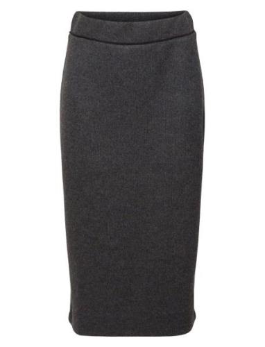 Rib Knit Pencil Skirt Knælang Nederdel Grey Esprit Casual