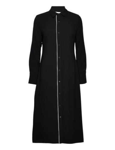 Crepe Tipping Midi Shirt Dress Knælang Kjole Black Calvin Klein