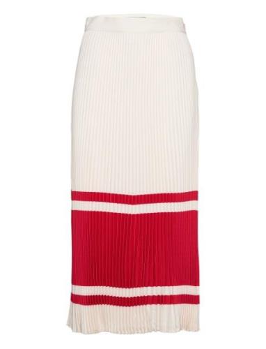 D2. Stripe Pleated Skirt Knælang Nederdel Cream GANT