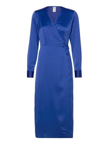 Yaspella Ls Wrap Midi Dress S. Noos Knælang Kjole Blue YAS