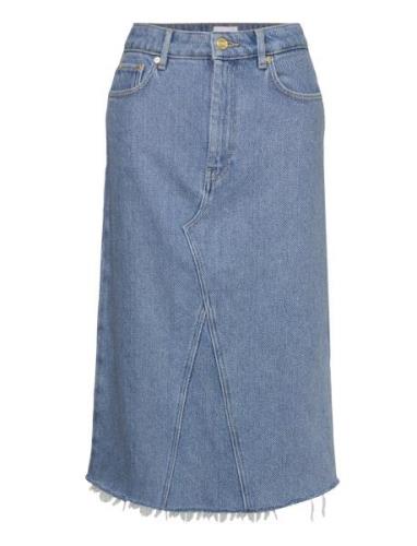 Heavy Denim Midi Skirt Knælang Nederdel Blue Ganni