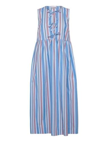 Stripe Cotton Midi Dress Knælang Kjole Blue Ganni