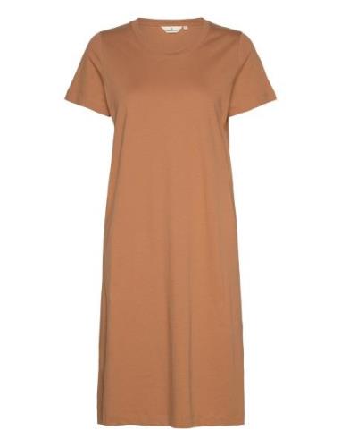 Rebekka Short Dress Gots Knælang Kjole Brown Basic Apparel