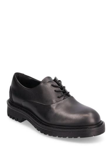 Ellis W Leather Shoe Snøresko Flade Black Sneaky Steve