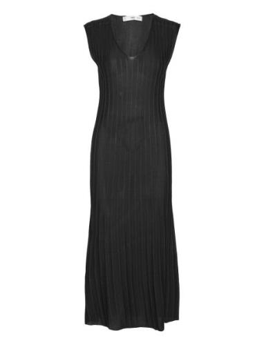 Knitted Dress With Contrasting Details Knælang Kjole Black Mango