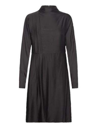 Slfalana Ls Short Satin Dress B Knælang Kjole Black Selected Femme
