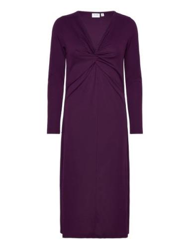 Vinayo Knot L/S Mid Calf Dress Knælang Kjole Purple Vila