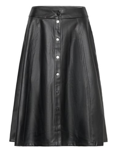 Vibrown Hw Coated Skirt Knælang Nederdel Black Vila
