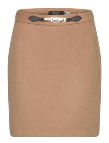 Buckle-Trim Wool-Blend Pencil Skirt Kort Nederdel Beige Lauren Ralph L...
